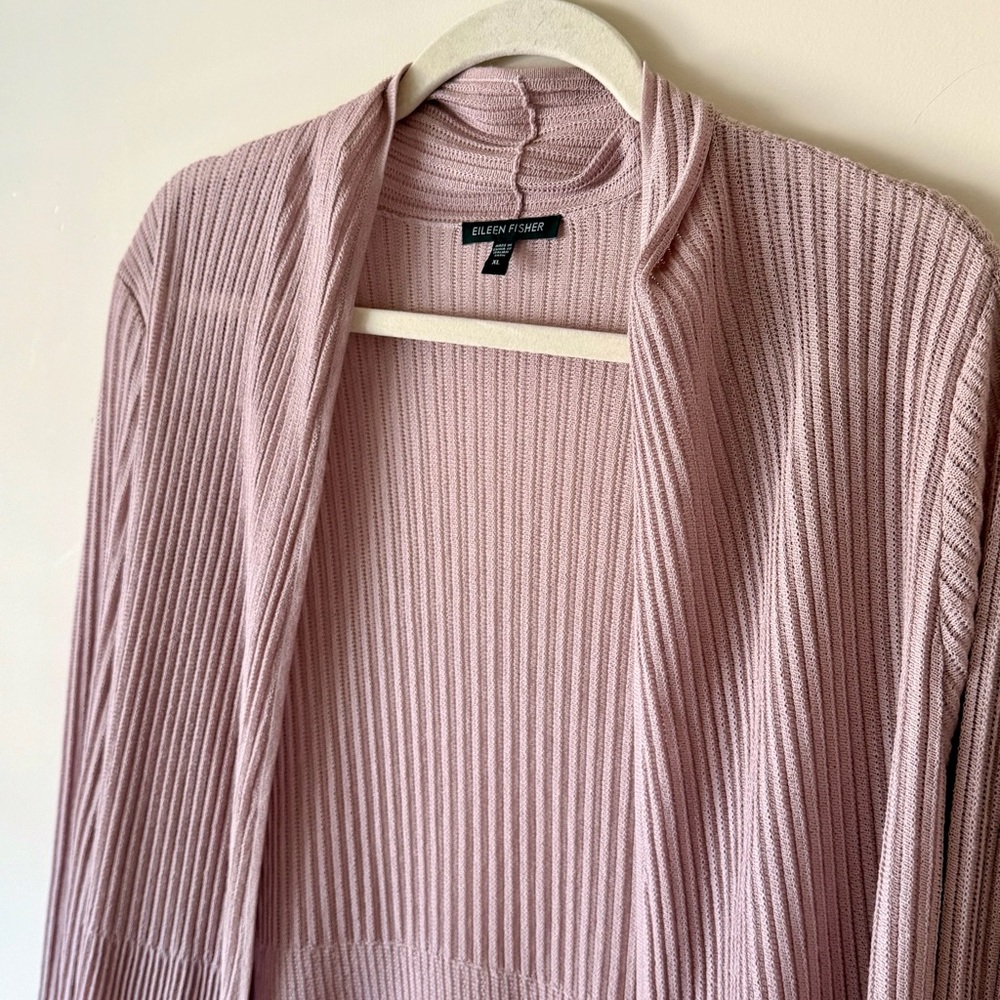 Eileen Fisher Ribbed Accordion Pleat Cardigan Open Front Blush Pink XL - Picture 3 of 7